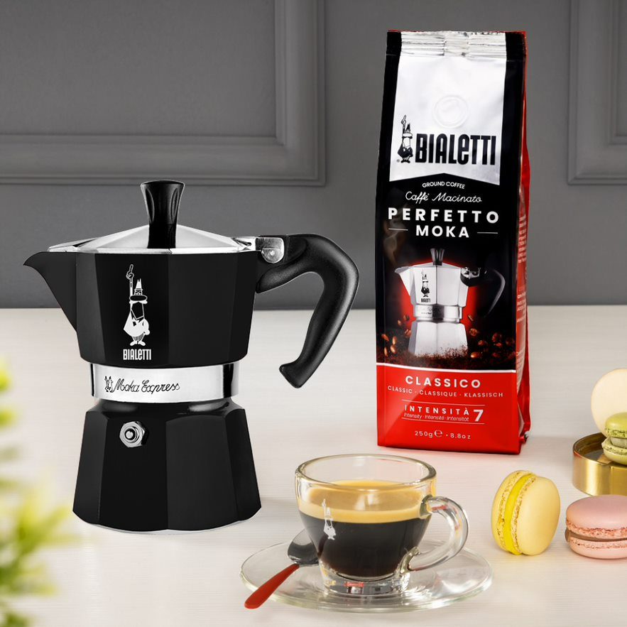 BIALETTI 0004953 Moka Express fekete alumínium kotyogós kávéfőző, 6 adagos – 2. kép