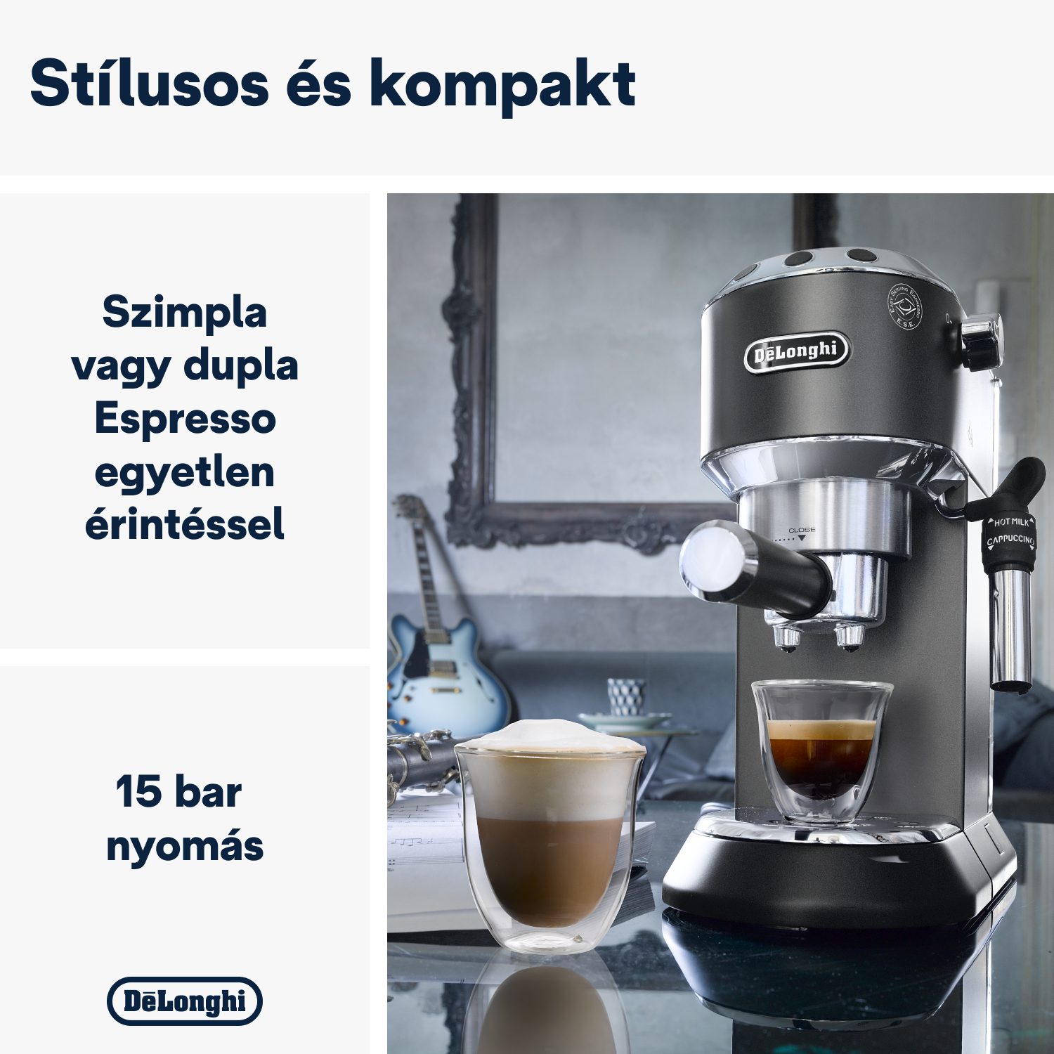 DE-LONGHI Dedica EC685.BK fekete karos eszpresszó kávéfőző – 3. kép