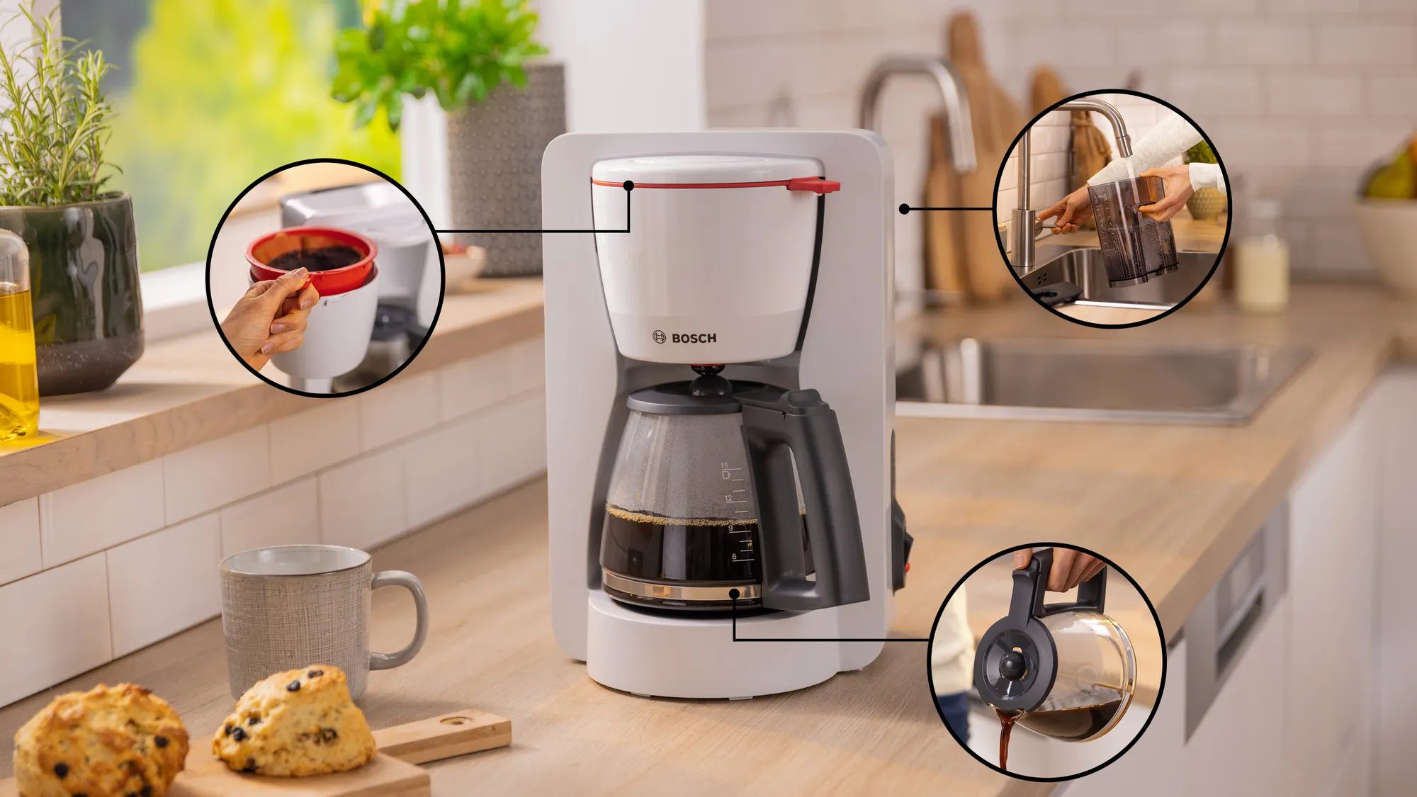 BOSCH TKA2M111 MyMoment fehér filteres kávéfőző üvegkancsóval – 2. kép