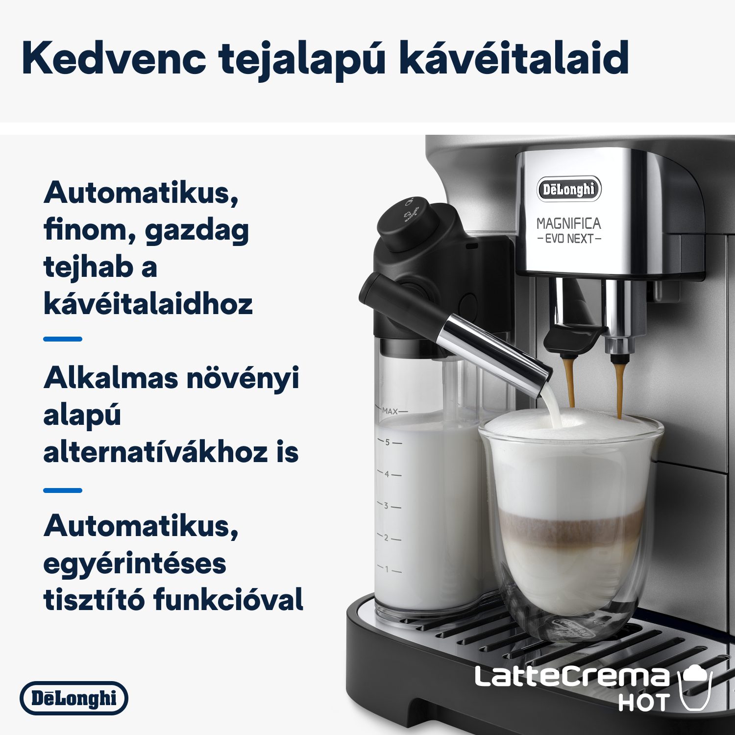 DE-LONGHI Magnifica Evo Next ECAM310.80.SB automata kávéfőző tejtartállyal, fekete-ezüst – 6. kép