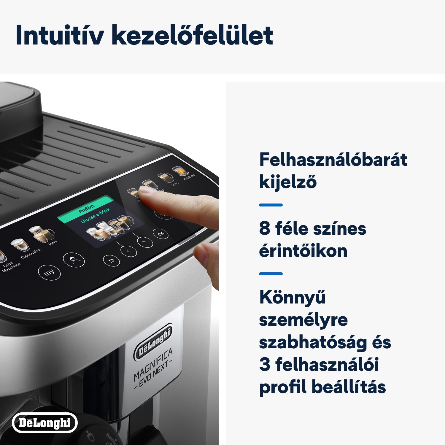 DE-LONGHI Magnifica Evo Next ECAM310.80.SB automata kávéfőző tejtartállyal, fekete-ezüst – 8. kép