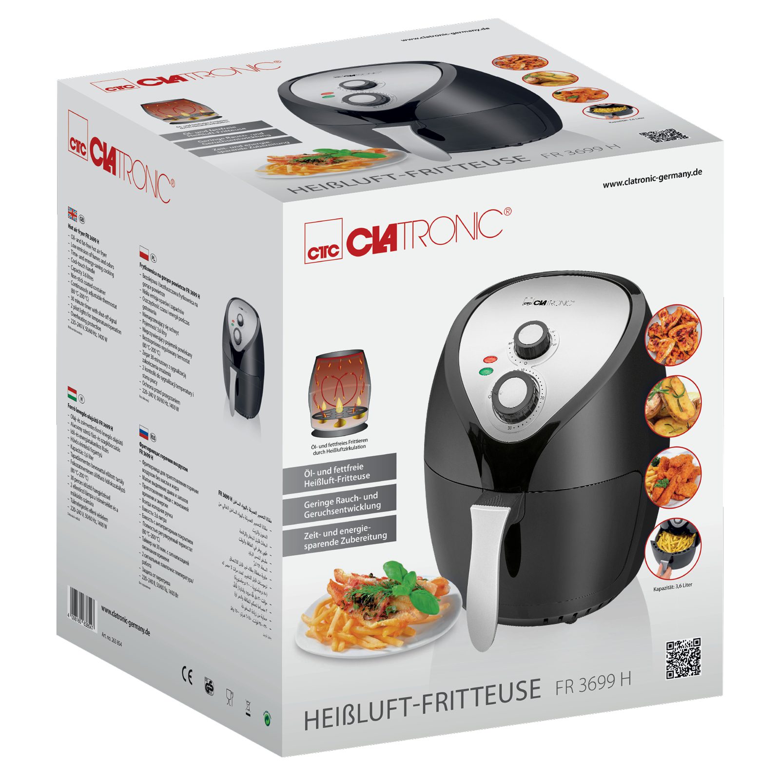CLATRONIC FR 3699 H fekete forrólevegős sütő 3,6 literes kosárral – 4. kép
