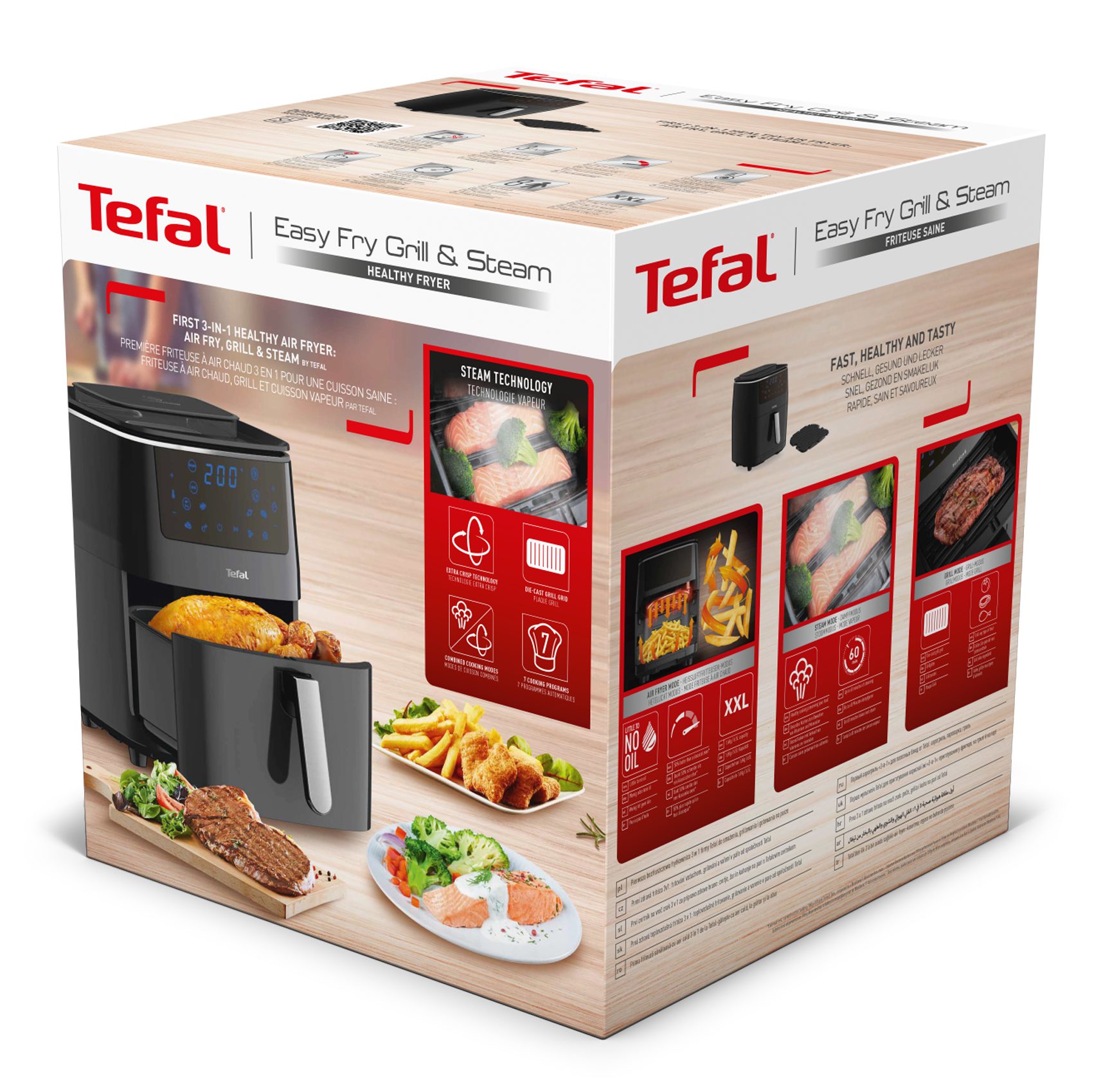 TEFAL FW201815 Easy Fry Grill & Steam 3 az 1-ben forrólevegős sütő, fekete – 5. kép