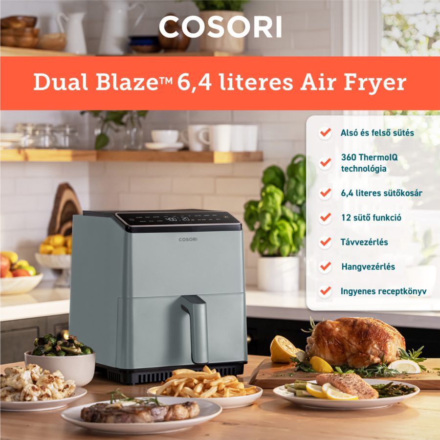 COSORI CAF-P583S-AEUR Dual Blaze 6,4 literes forrólevegős sütő, világosszürke – 6. kép