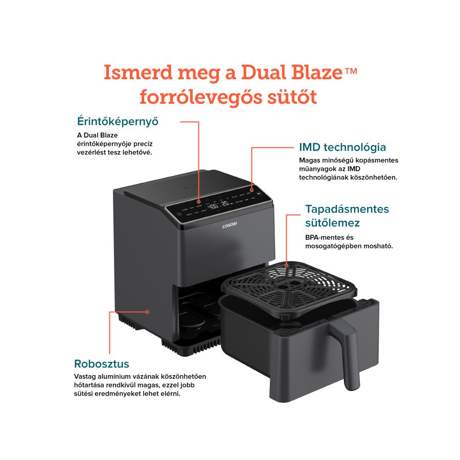 COSORI CAF-P583S-AEUR Dual Blaze 6,4 literes forrólevegős sütő, világosszürke – 10. kép
