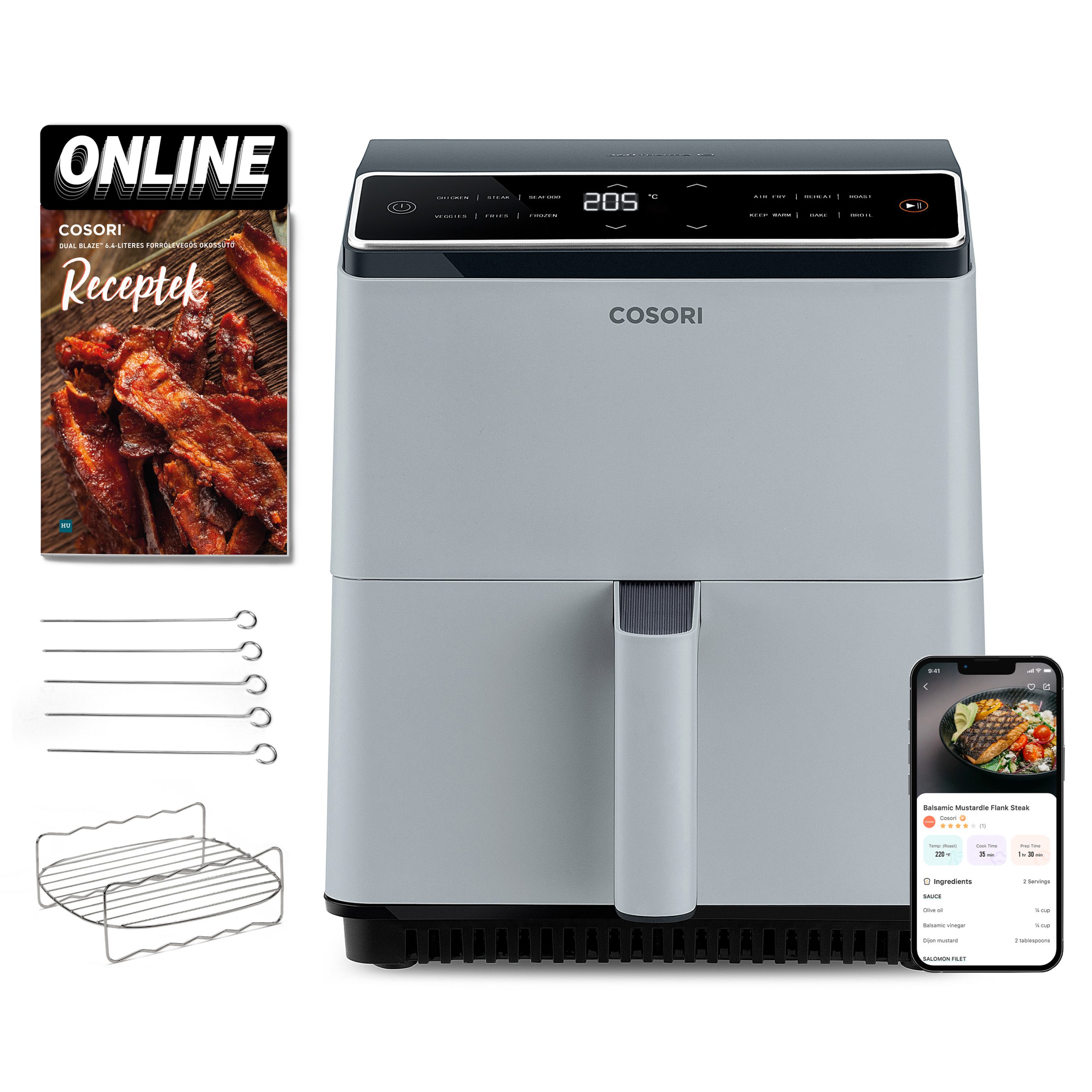COSORI CAF-P583S-AEUR Dual Blaze 6,4 literes forrólevegős sütő, világosszürke – 15. kép