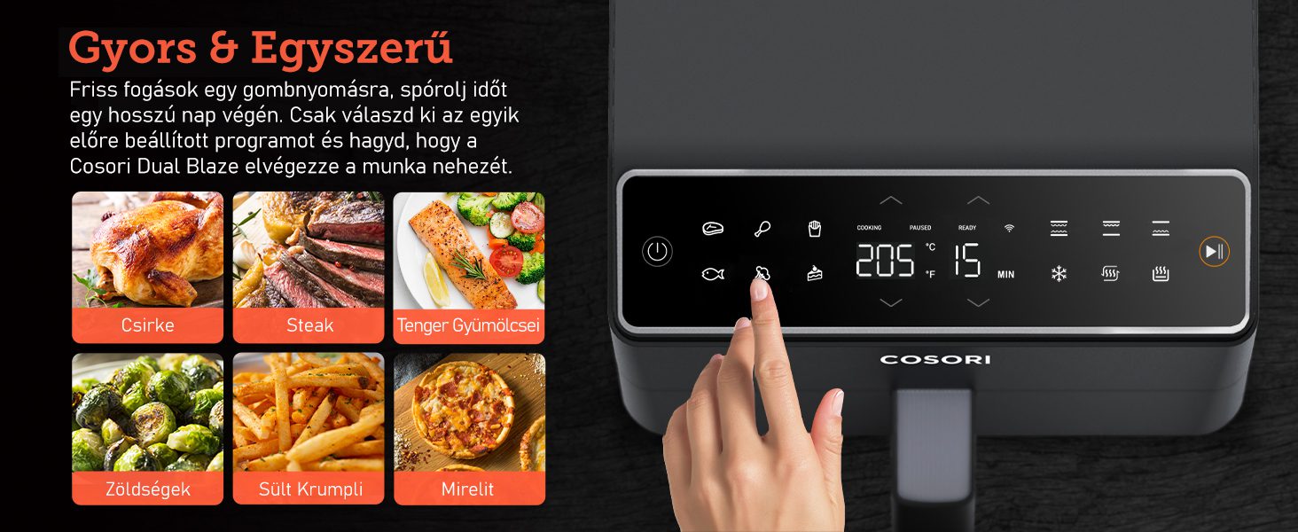 COSORI CAF-P583S-AEUR Dual Blaze 6,4 literes forrólevegős sütő, világosszürke – 18. kép
