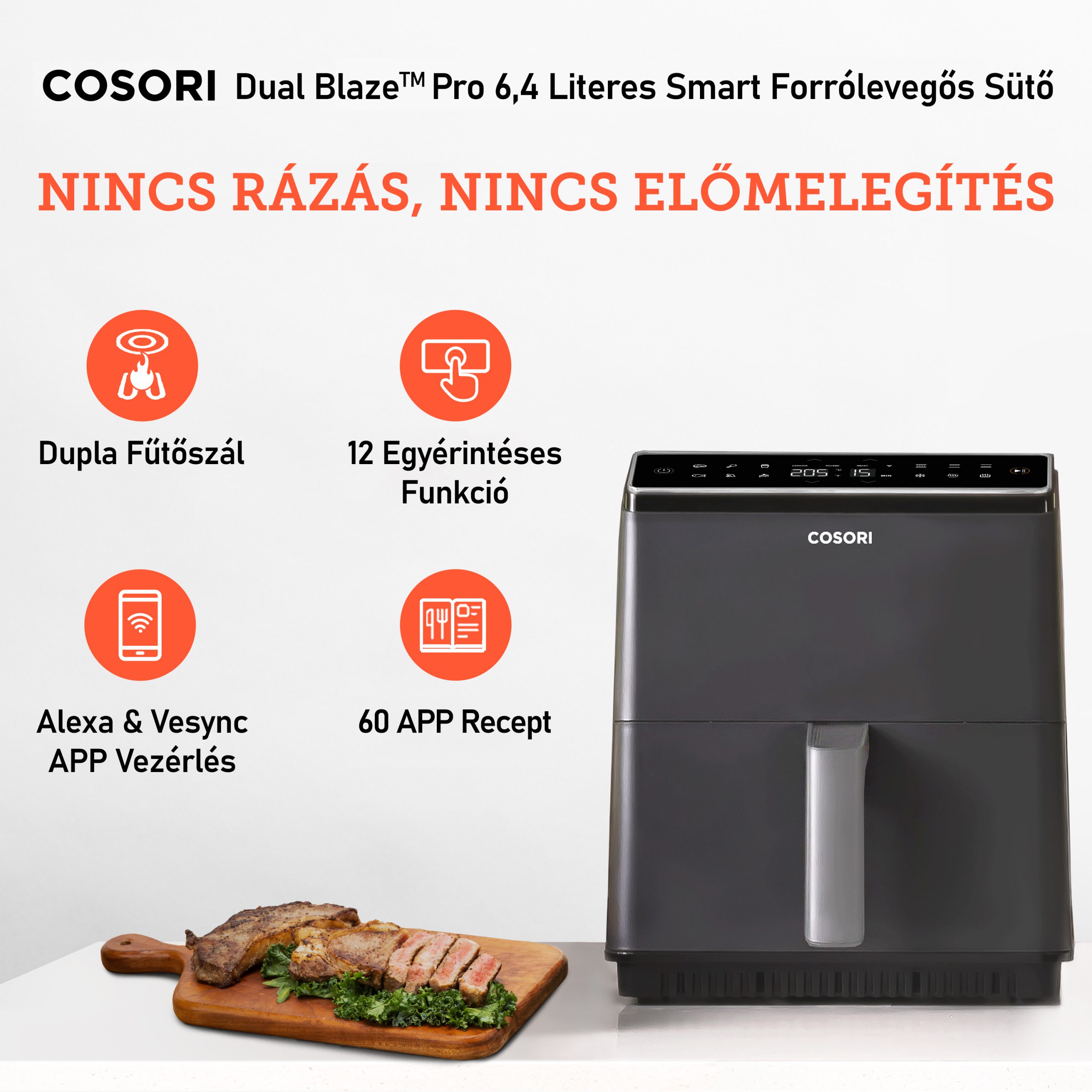 COSORI CAF-P583S-AEUR Dual Blaze 6,4 literes forrólevegős sütő, világosszürke – 19. kép
