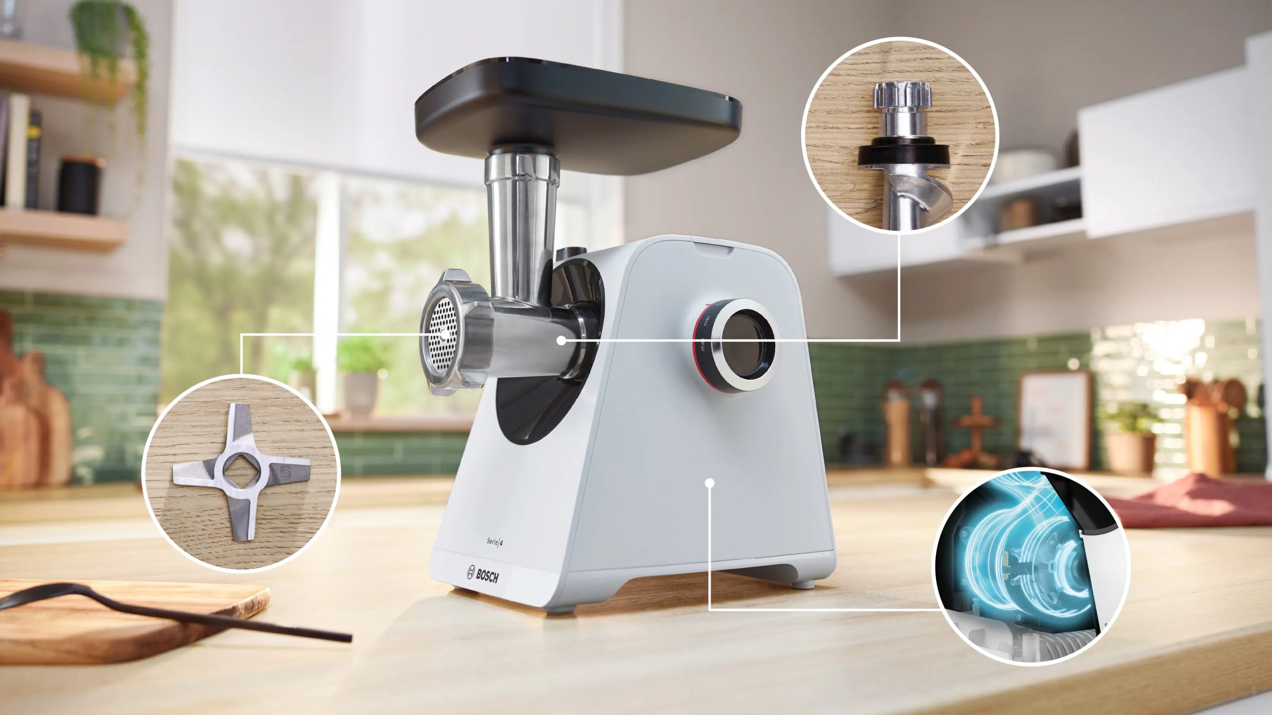BOSCH MFWS420W MultiPower S4 húsdaráló 1900 W teljesítménnyel és kolbásztöltővel – 2. kép