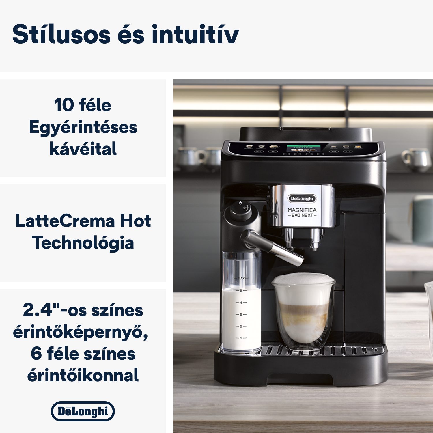 DE-LONGHI Magnifica Evo Next ECAM310.60.B automata kávéfőző LatteCrema tejrendszerrel, fekete – 4. kép