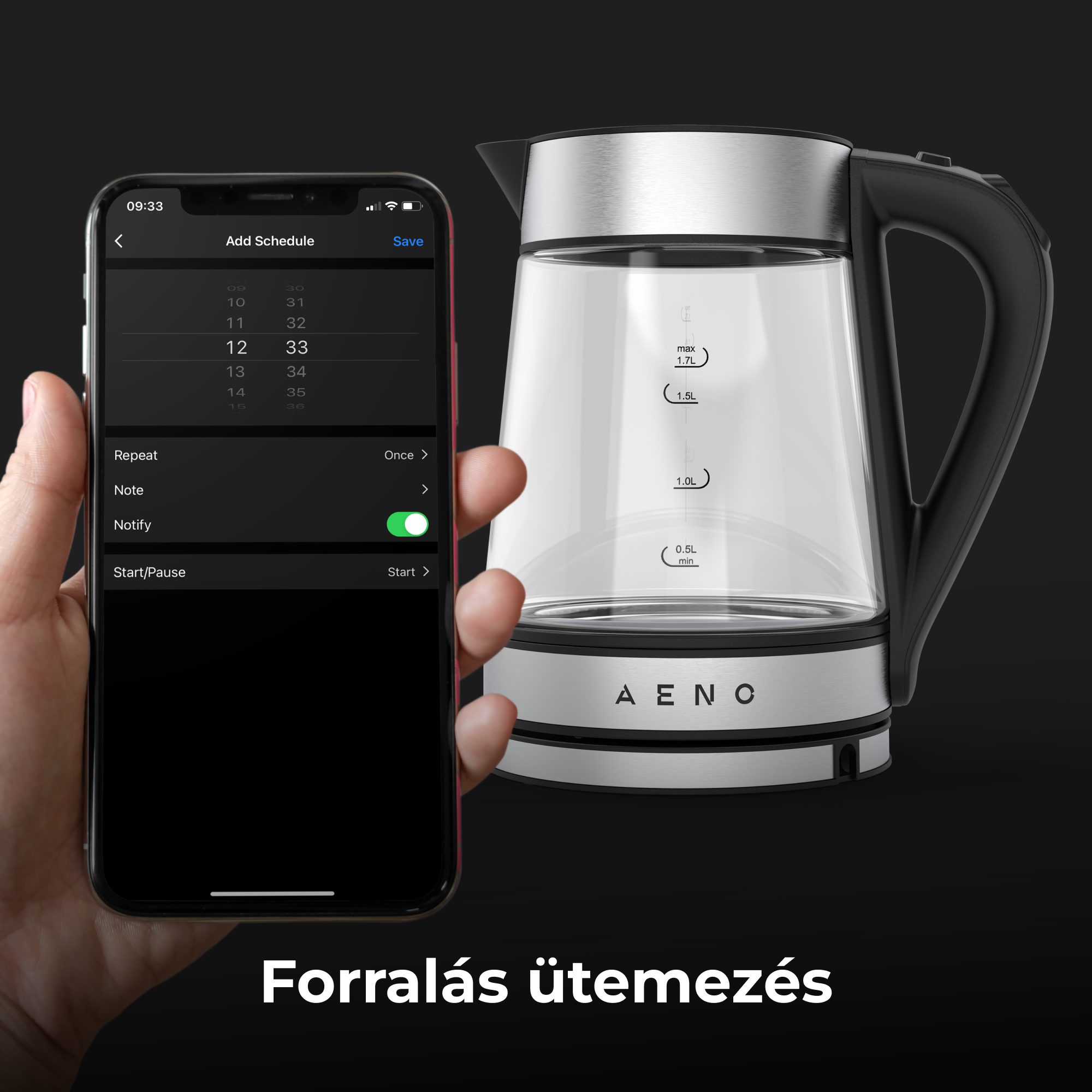 AENO AEK0001S intelligens, hőfokszabályozós elektromos vízforraló – 7. kép